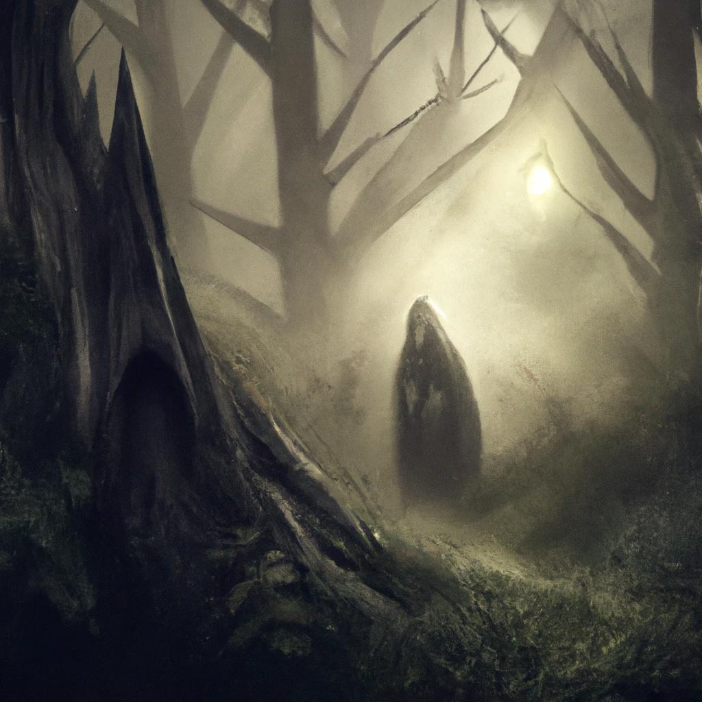 spooky apparition in a haunted forest, award winning digital